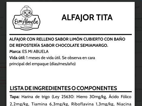 Tabla de información nutricional
